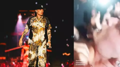 VIDEO_ Peso Pluma casi pierde la vida asfixiado por fans en pleno concierto, ¿qué pasoó?