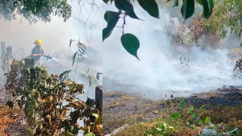 Bomberos controlan incendio de pastizales en la avenida Morganita, Tuxtla Gutiérrez