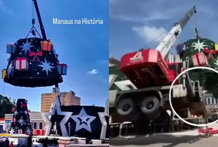 Accidente de colocación de arbol de navidad en Manaos, Brasil el 23 de noviembre de 2025.