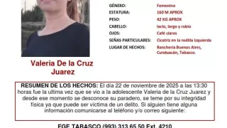 Alerta Amber Tabasco: Valeria de la Cruz Juárez desapareció en Cunduacán