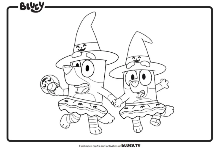 Plantilla 3 de Bluey con temática de Halloween para colorear