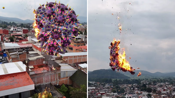 Globo de cantoya se incendia en los cielos de Michoacán