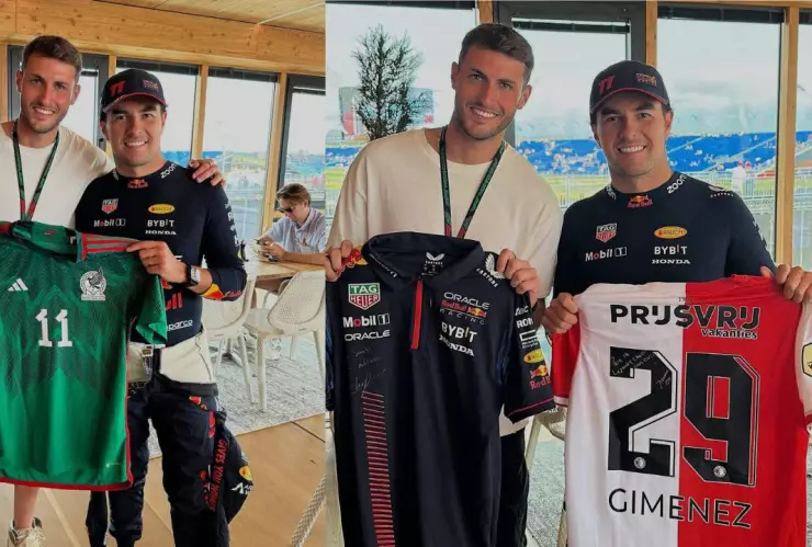 ¡Orgullo mexicano! Checo Pérez y Santi Giménez intercambian playeras