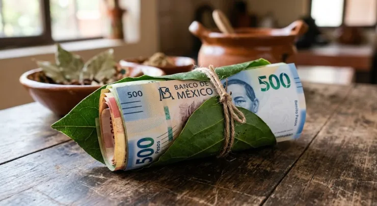 Dinero envuelto en hoja de laurel