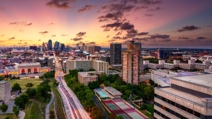 Vista panorámica de Kansas City, en Missouri.