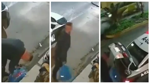 Policía de Apizaco roba mochila a hombre en situación de calle