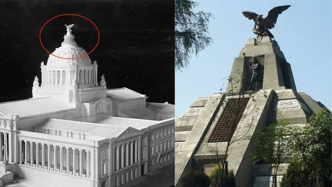 Otra águila porfiriana, similar a la del Palacio de Bellas Artes, estaba destinada para el Palacio Legislativo, donde hoy se ubica el Monumento a la Revolución