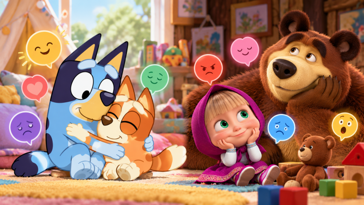 4 capítulos de Bluey y Masha y el Oso para enseñar a los niños a ponerle nombre a sus emociones