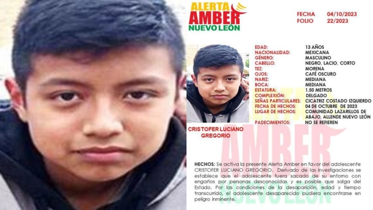 Alerta Amber Cristofer Luciano Gregorio NUevo León