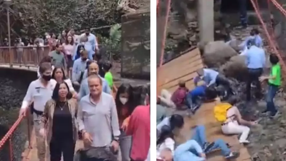 Puente colgante en Cuernavaca se desploma, hay heridos