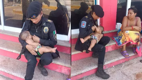 Policia amanta a bebé en Acapulco