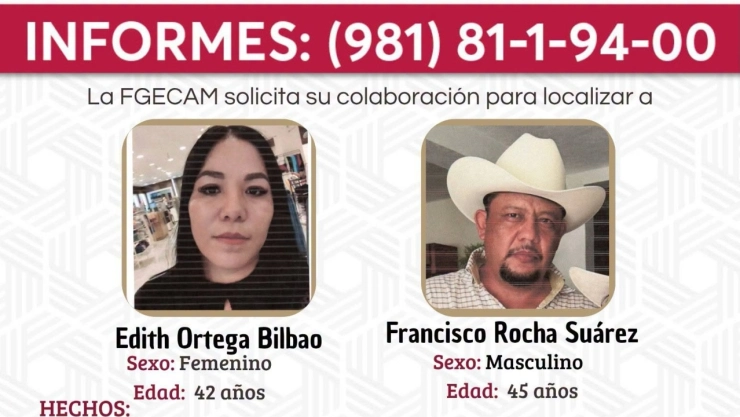 Esposos desaparecidos en Campeche son hallados sin vida tras secuestro en Escárcega.