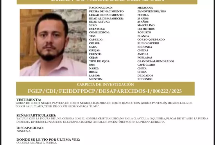 Brian Covarrubias Mendoza desaparecido puebla