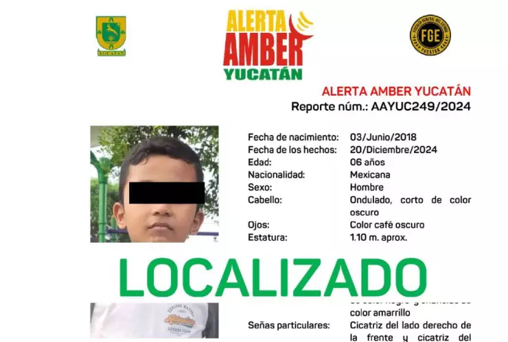 localizan niño reportado desaparecido yucatan alerta amber