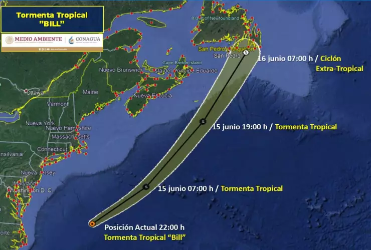 Depresión tropical “dos” se intensifica a tormenta tropical Bill en el Atlántico