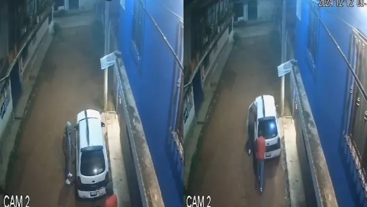 Captan en VIDEO a ladrones robando un auto sin prenderlo en Chignautla, Puebla