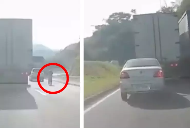 Ciclista se salva de morir prensado entre camiones de carga