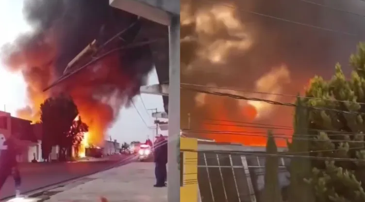 VIDEO: Incendio en bodega de Hidalgo; llamas se propagan por materiales almacenados en Emiliano Zapata