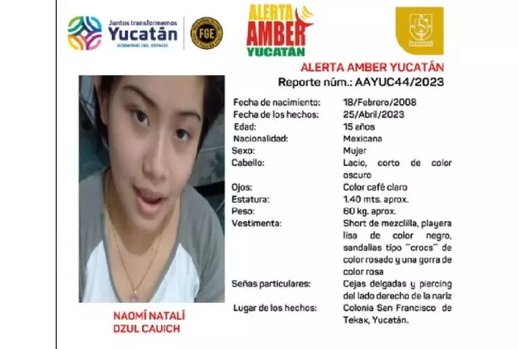 Alerta Amber por desaparicicón de niña de 15 años