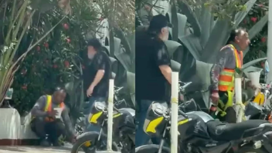 Extranjero corre a trabajador por comer en la banqueta.