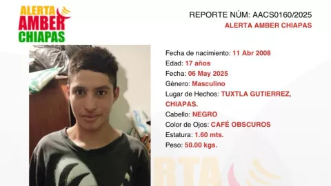 ALERTA AMBER CHIAPAS: César Adrián Gutiérrez Toledo desapareció en Tuxtla Gutiérrez