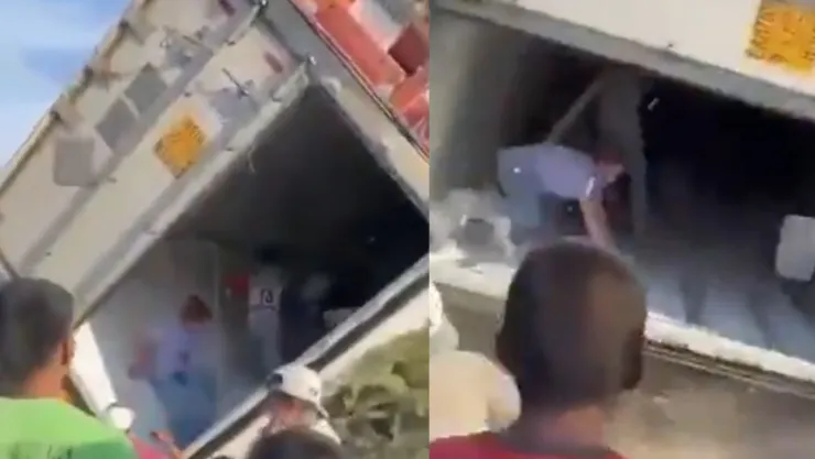 Rapiña provoca giro de tráiler volcado en San Luis Potosí y mujer resulta lesionada
