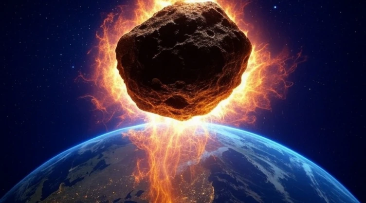 Imagen generada con Inteligencia Artifical sobre la posible caída del asteroide 2024 YR24 a Tierra