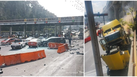 Accidente en la autopista México-Toluca: tráiler sin frenos impacta en la caseta La Marquesa. 6 autos dañados