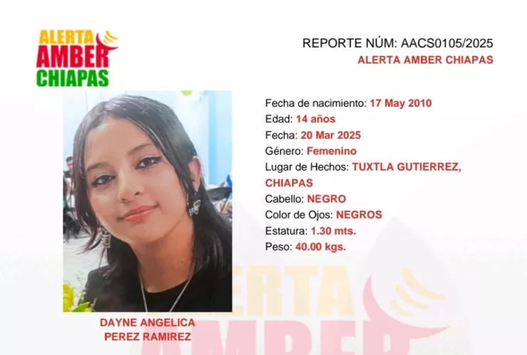 ALERTA AMBER CHIAPAS: Dayne Angelica Pérez Ramírez desapareció en Tuxtla Gutiérrez