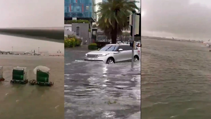 Carros y aviones en medio de inundaciones.