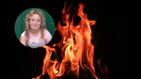 Imagen de un incendio y de la foto de Jerilynn Brown.