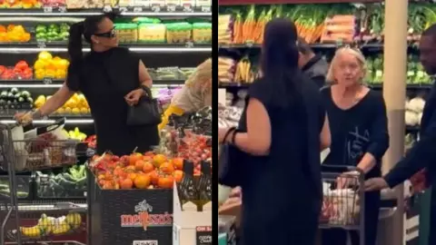 El divertido momento en que una mujer le “roba” el carrito del supermercado a Rihanna sin saberlo (VIDEO)