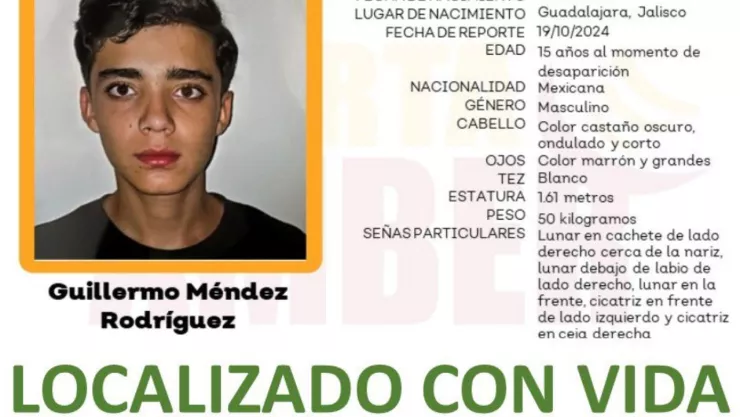 Localizan con vida a Guillermo, joven de 16 años desaparecido hace 8 meses en Tlaquepaque