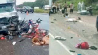 VIDEO | Grupo de peregrinos es atropellado con esculturas en las espaldas; quedaron arrumbados en el asfalto en Veracruz