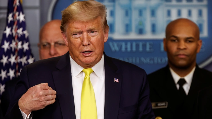 U.S. President Donald Trump leads the daily Coronavirus-related briefing at the White House in Washington