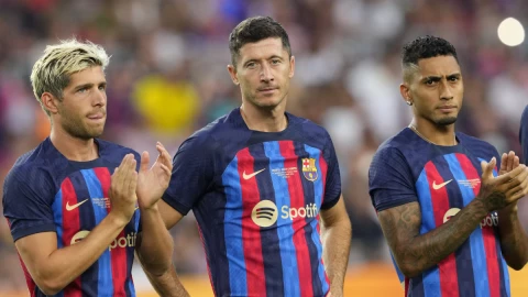 Robert Lewandowski en la presentación del Barcelona