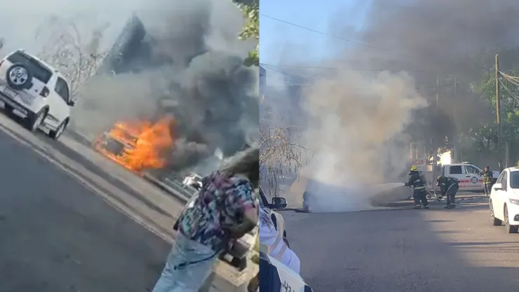 Incendio de auto en La Conquista, en Culiacán