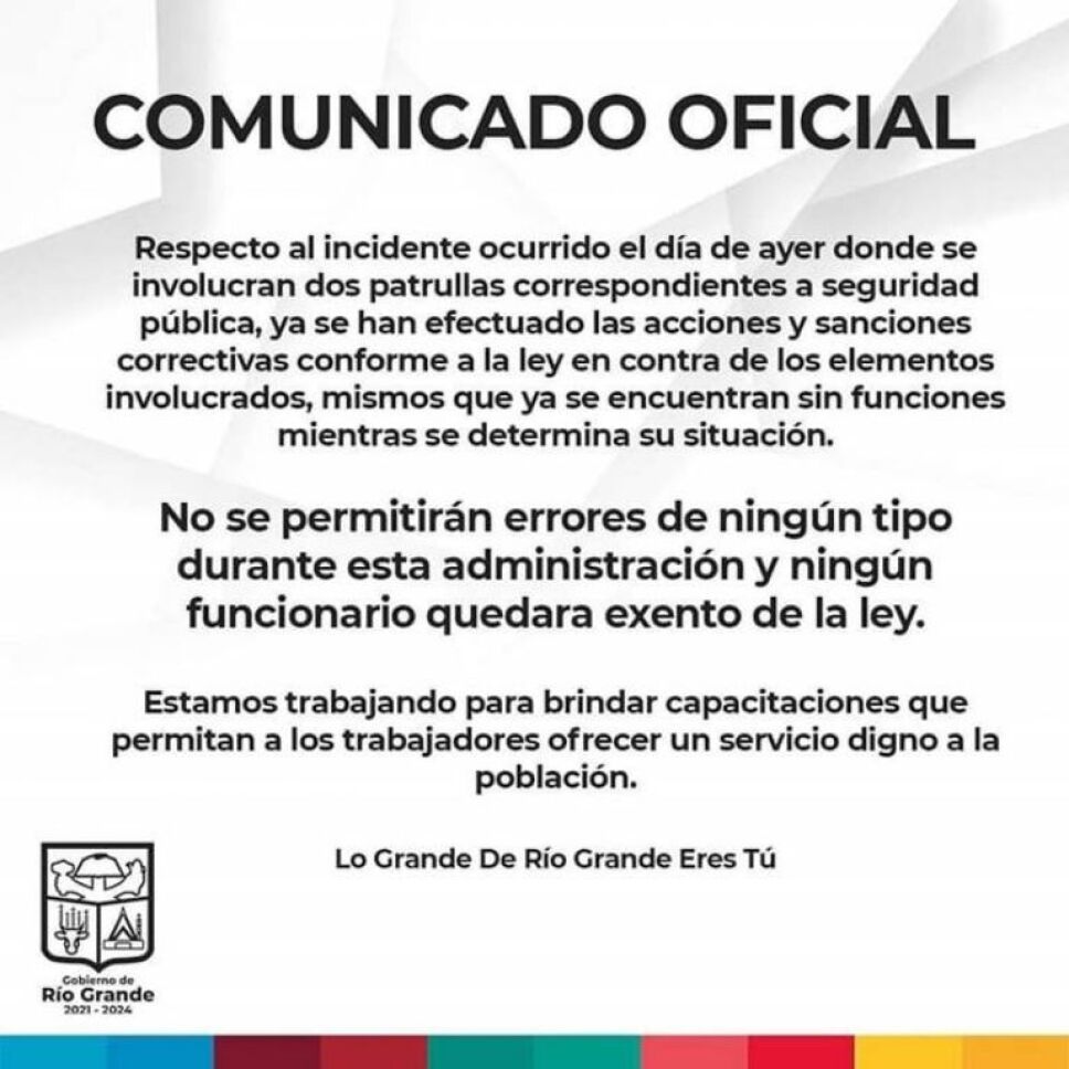 comunicado policías arrancones Río Grande, Zacatecas