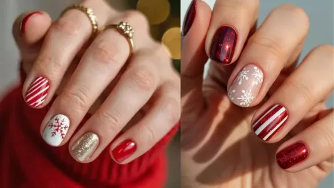 7 diseños solo con color rojo que puedes usar en uñas cortas