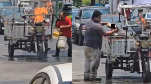 Hombre logra apagar incendio de una moto con REFRESCO de cola