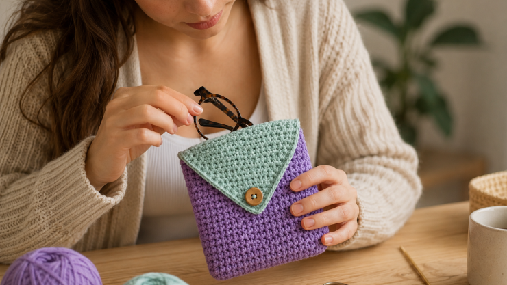 4 ideas de fundas para lentes de crochet para principiantes, fáciles, prácticas y funcionales