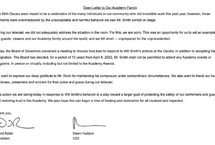 Comunicado sobre sanción a Will Smith