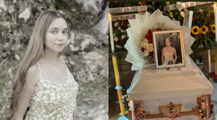Funeral de Isabel Ashanti Gómez, donde su foto está encima del féretro, a lado de coronas de flores