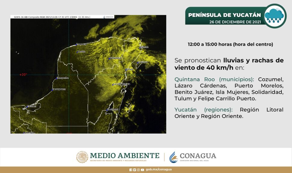 clima hoy 27 de diciembre en Quintana Roo y Yucatán