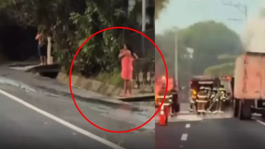 Mujer sale en toalla al chisme