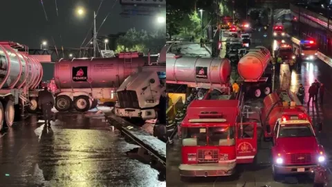 Vecinos temen nueva tragedia en la CDMX: pipa se estrella en el Circuito Interior y provoca derrame de diésel