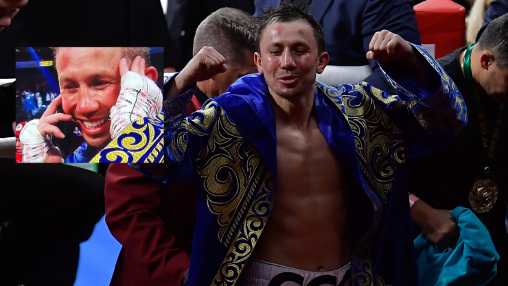 Golovkin celebrando tras la pelea ante Canelo Álvarez