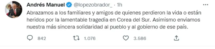 AMLO lamenta muerte de personas en Seúl