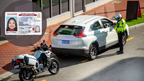 Un agente de tránsito detiene a un conductor y le pide sus documentos.