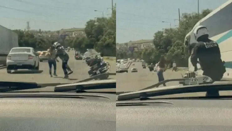 Mujer y policía pelean en plena vía pública